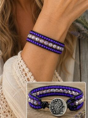 Hand Crafted Purple Beaded Wrap Bracelet